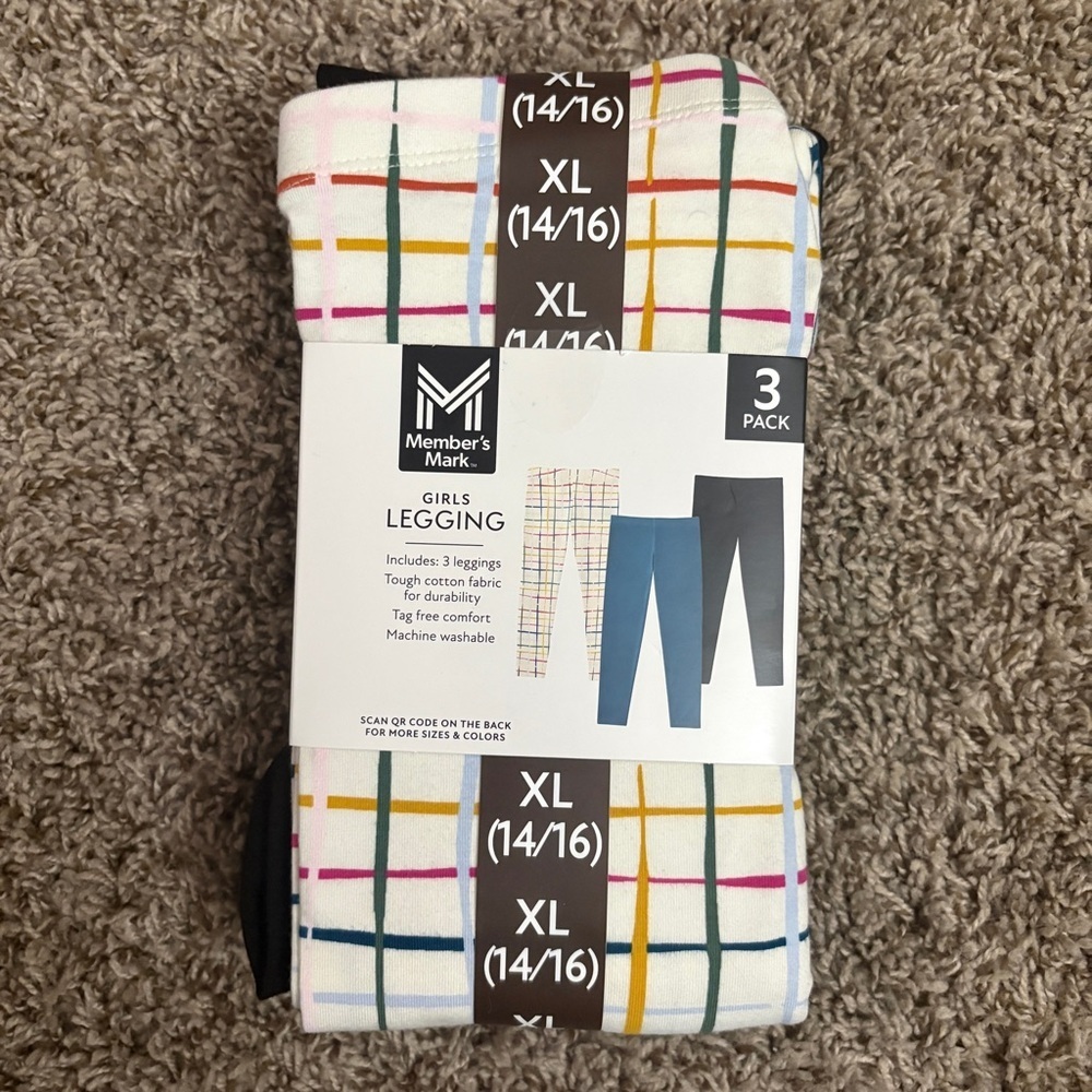 Member's Mark Girls Leggings 3-Pack - Multicolor